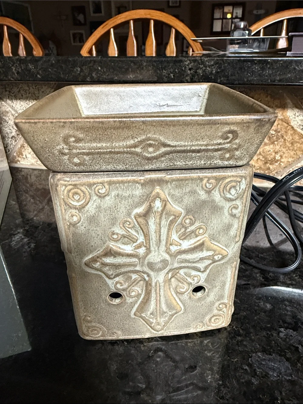 Scentsy HOPE Beige Ceramic Wax Warmer with Ornamental Cross Design